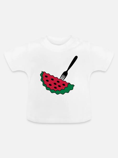 Melone mit Gabel - Baby Bio-T-Shirt mit Rundhals - Weiß