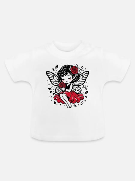 Rosenflügel Fee im Roten Kleid - Baby Bio-T-Shirt mit Rundhals - Weiß