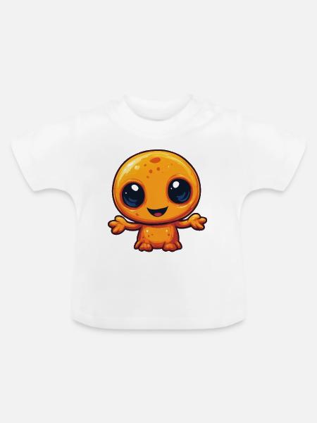 Kuschel-Orb mit großen Augen - Baby Bio-T-Shirt mit Rundhals - Weiß