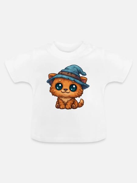 Kätzchen mit Hexenhut - Baby Bio-T-Shirt mit Rundhals - Weiß