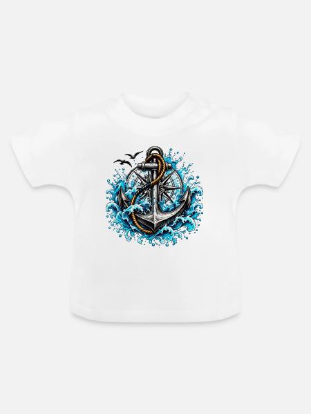 Gezeitenanker mit tosenden Wellen - Baby Bio-T-Shirt mit Rundhals - Weiß