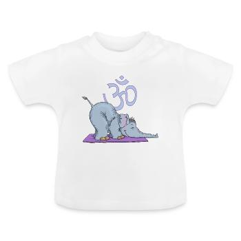 The elephant tries the forward bend - Baby Organic T-Shirt with Round Neck - white - Front