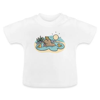 Capybara im Teich - Baby Bio-T-Shirt mit Rundhals - Weiß - Vorne