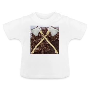 Bois stéré avec hache bûcheron chêne hêtre frêne - T-shirt bio col rond Bébé - blanc - Devant