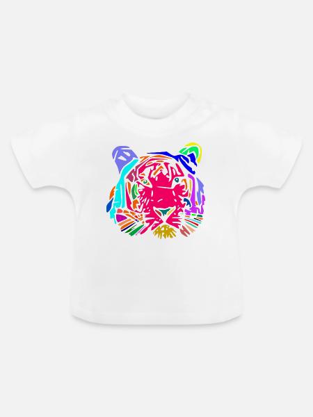 mehrfarbiger Tiger - Baby Bio-T-Shirt mit Rundhals - Weiß