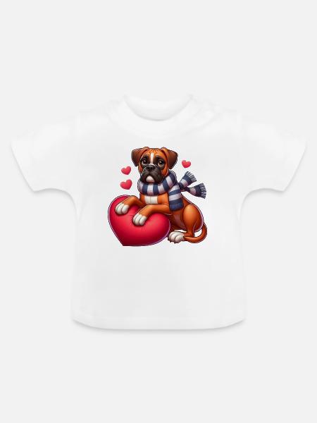 Boxerhund Liebe - Baby Bio-T-Shirt mit Rundhals - Weiß
