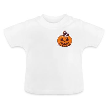 Halloween Dog with Pumpkin - Baby Organic T-Shirt with Round Neck - white - Front