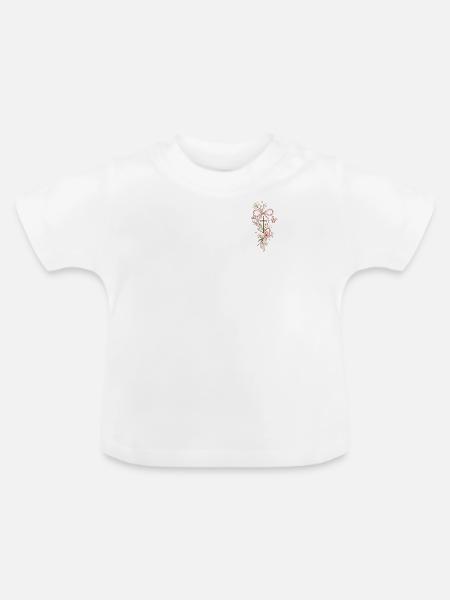 Blütenkreuz mit Rosa Band - Baby Bio-T-Shirt mit Rundhals - Weiß
