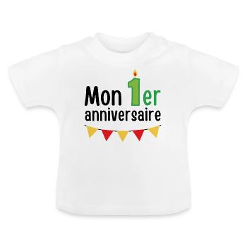 Mon premier anniversaire - T-shirt bio col rond Bébé - blanc - Devant