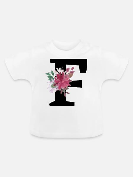 Buchstabe f blumig - Baby Bio-T-Shirt mit Rundhals - Weiß