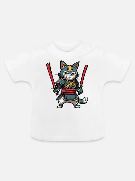 Samurai-Katze #36 - Baby Bio-T-Shirt mit Rundhals - Weiß
