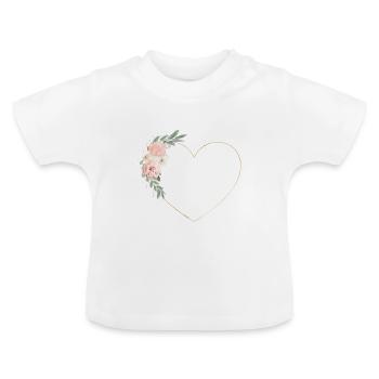 Modern Pastel Flower Heart Customizable - Baby Organic T-Shirt with Round Neck - white - Front