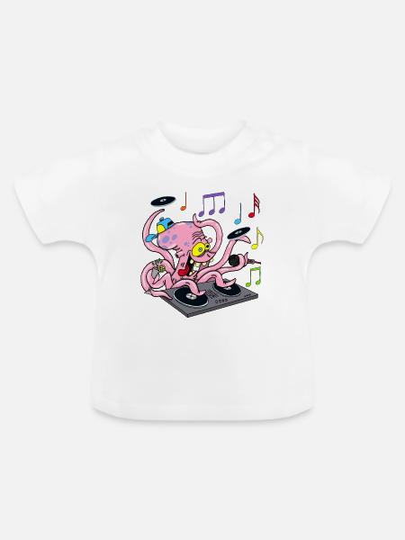Deejay Oktopus - Baby Bio-T-Shirt mit Rundhals - Weiß