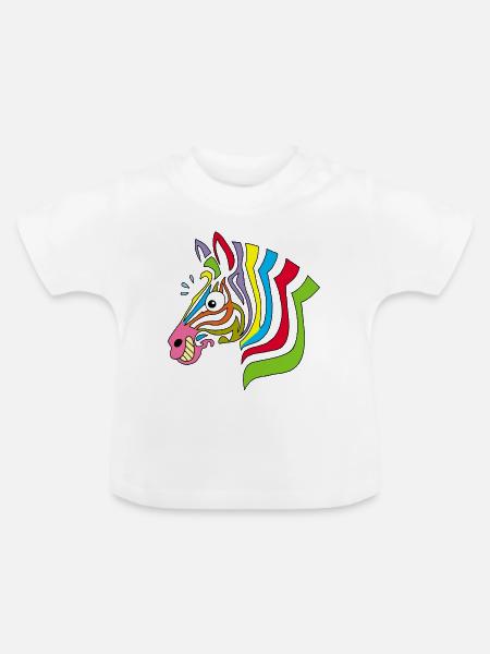 mehrfarbiges Zebra - Baby Bio-T-Shirt mit Rundhals - Weiß