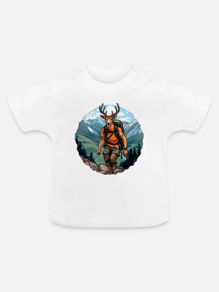 Hirsche Wandern / Bergsteiger Hirsch - Baby Bio-T-Shirt mit Rundhals - Weiß