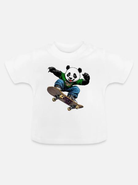 Pandabär Skateboarder - Baby Bio-T-Shirt mit Rundhals - Weiß