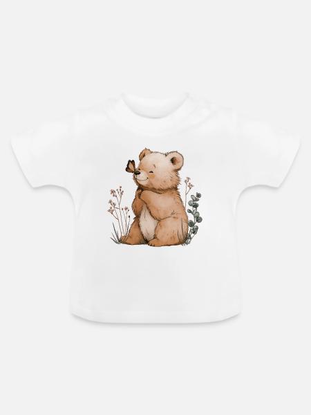 Bär mit Schmetterling - Baby Bio-T-Shirt mit Rundhals - Weiß