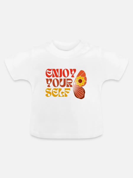 Enjoy Yourself 70ies Style Hippie Schmetterling - Baby Bio-T-Shirt mit Rundhals - Weiß