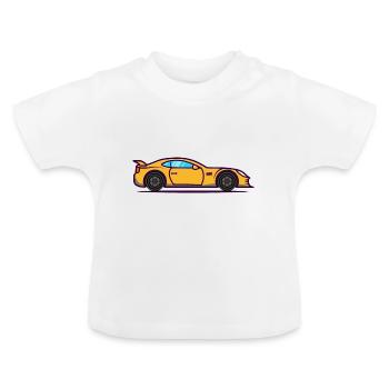 Rennauto Gelb - Baby Bio-T-Shirt mit Rundhals - Weiß - Vorne