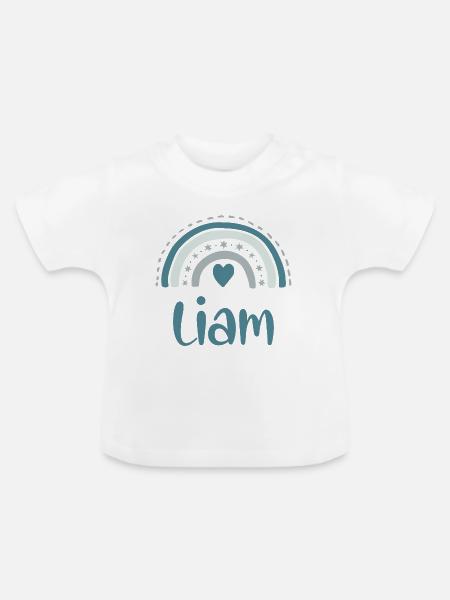 Liam Name Regenbogen - Baby Bio-T-Shirt mit Rundhals - Weiß