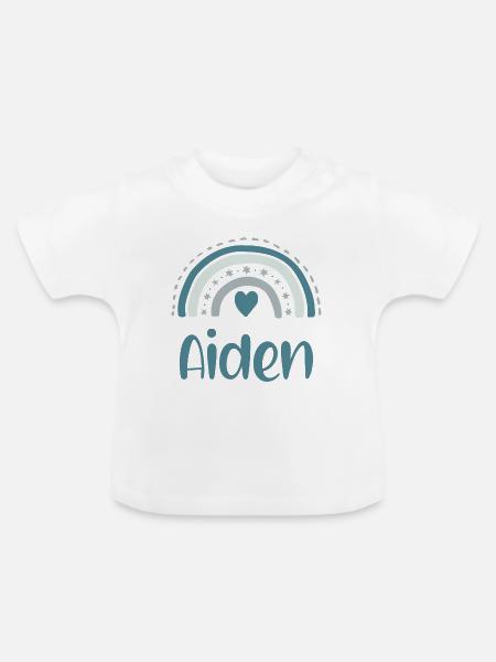 Aiden Name Regenbogen - Baby Bio-T-Shirt mit Rundhals - Weiß