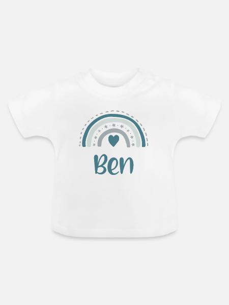Ben Name Regenbogen - Baby Bio-T-Shirt mit Rundhals - Weiß