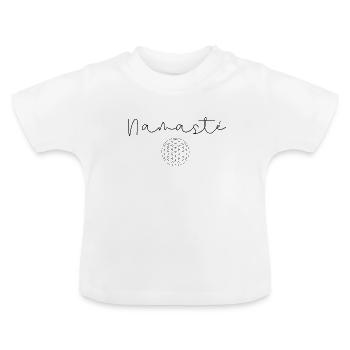 Namaste mit Lebensblume - Baby Bio-T-Shirt mit Rundhals - Weiß - Vorne