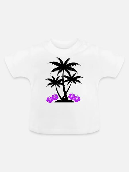 palme hibiskus - Baby Bio-T-Shirt mit Rundhals - Weiß