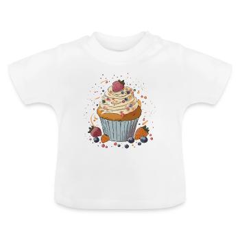 Cupcake mit Beeren - Baby Bio-T-Shirt mit Rundhals - Weiß - Vorne