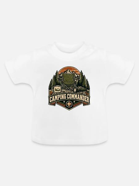 Camping Commander – Lustiges Camping-Abzeichen - Baby Bio-T-Shirt mit Rundhals - Weiß