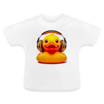 lustige Badeente mit Kopfhörer - Baby Bio-T-Shirt mit Rundhals - Weiß - Vorne