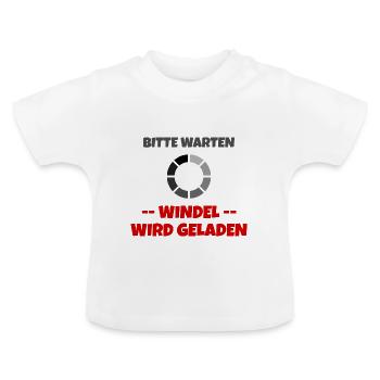 bitte warten - Windel wird geladen - Baby Bio-T-Shirt mit Rundhals - Weiß - Vorne
