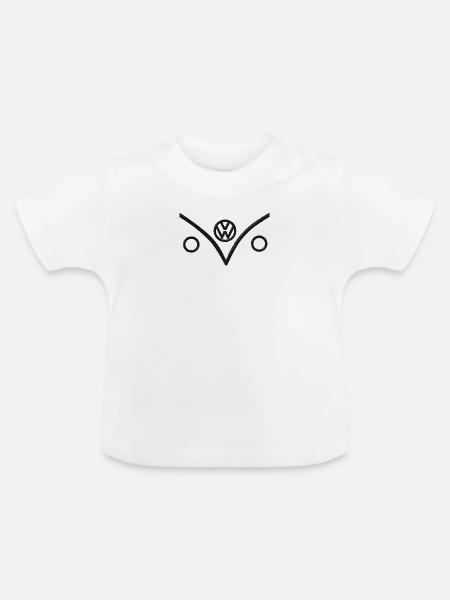Volkswagen VW Bulli Outlines Vorne Schwarz Stick - Baby Bio-T-Shirt mit Rundhals - Weiß