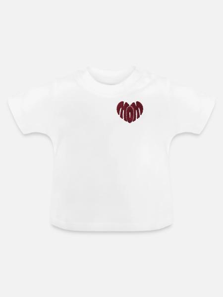 Mom Herz rot bestickt - Baby Bio-T-Shirt mit Rundhals - Weiß