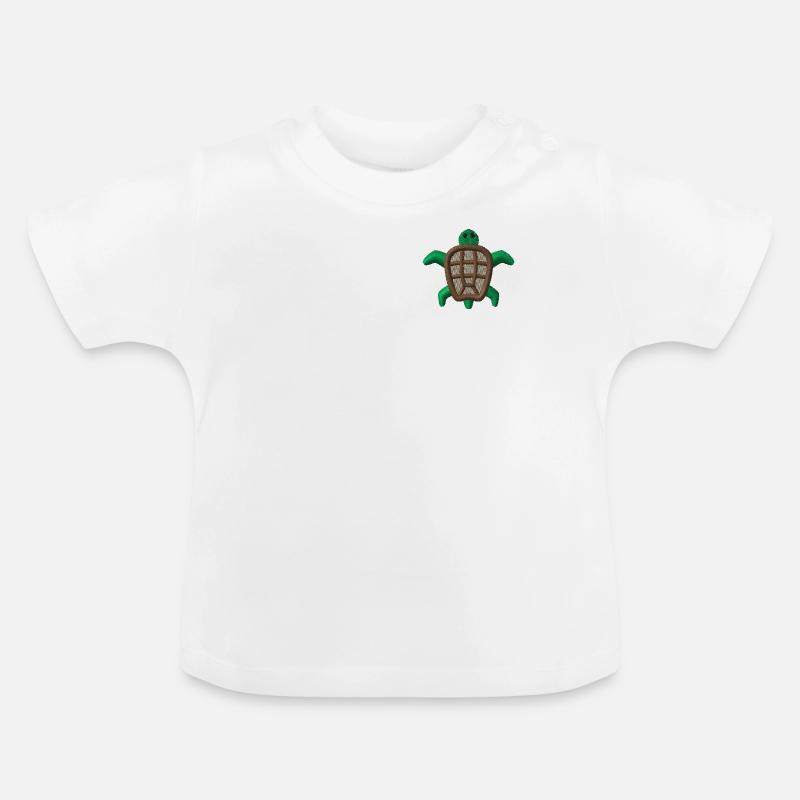 Tortue brodée - T-shirt bio col rond Bébé - blanc