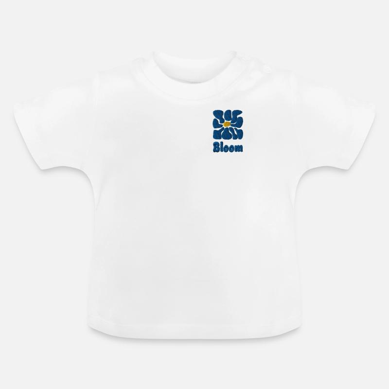 Fleur graphique brodée Bloom - T-shirt bio col rond Bébé - blanc
