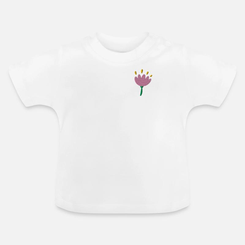 Fleur brodée - T-shirt bio col rond Bébé - blanc