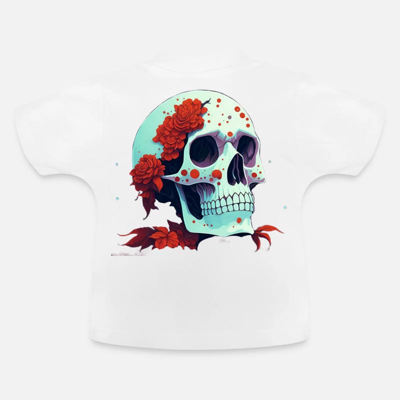 Crâne à fleurs rouges - T-shirt bio col rond Bébé - blanc