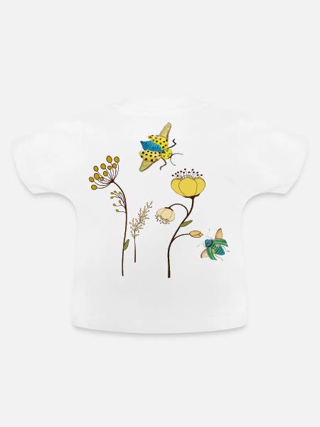 Gartenblumen mit Insekten - Baby Bio-T-Shirt mit Rundhals - Weiß