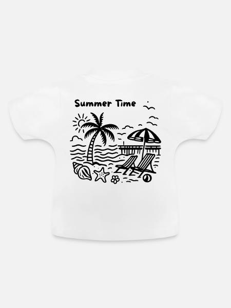 Palmenstrand Pier - Sommerdesign - Baby Bio-T-Shirt mit Rundhals - Weiß
