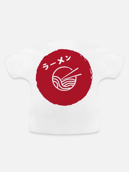 Ramen Linienkunst mit Stäbchen - Baby Bio-T-Shirt mit Rundhals - Weiß