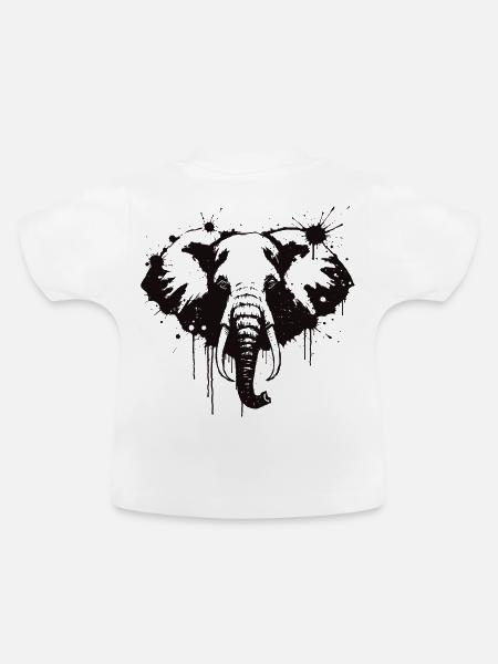 Elephant Ink Splash Black - Baby Bio-T-Shirt mit Rundhals - Weiß