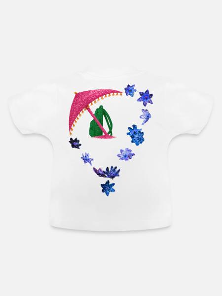 Glitzernder Regenschirm und Blütenring - Baby Bio-T-Shirt mit Rundhals - Weiß