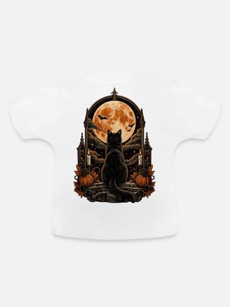 Schwarze Katze Vollmond Magie - Baby Bio-T-Shirt mit Rundhals - Weiß