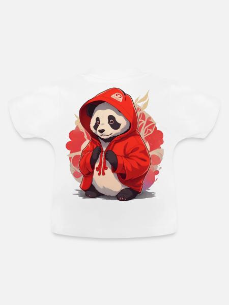 Panda mit Hoody - Baby Bio-T-Shirt mit Rundhals - Weiß