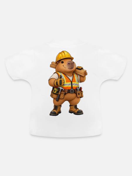 Capybara Bauarbeiter - Baby Bio-T-Shirt mit Rundhals - Weiß