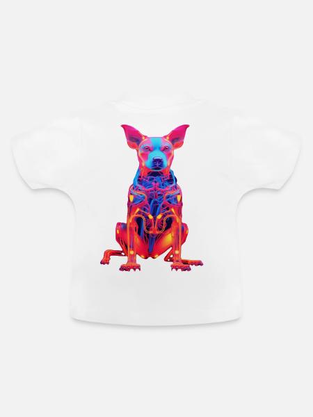 Neon Hund mit Tech-Design - Baby Bio-T-Shirt mit Rundhals - Weiß