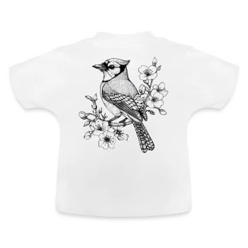 Blauhäher Vogel Baum Blumen Illustration Natur - Baby Bio-T-Shirt mit Rundhals - Weiß - Hinten