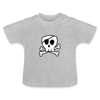 Totenkopf mit gekreuzten Knochen und Augenklappe - Baby Bio-T-Shirt mit Rundhals - Grau meliert - Vorne