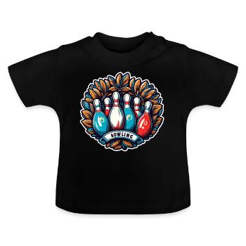 Bowling / Kegeln / Bowlingbahn / Pin / Strike - Baby Bio-T-Shirt mit Rundhals - Schwarz - Vorne